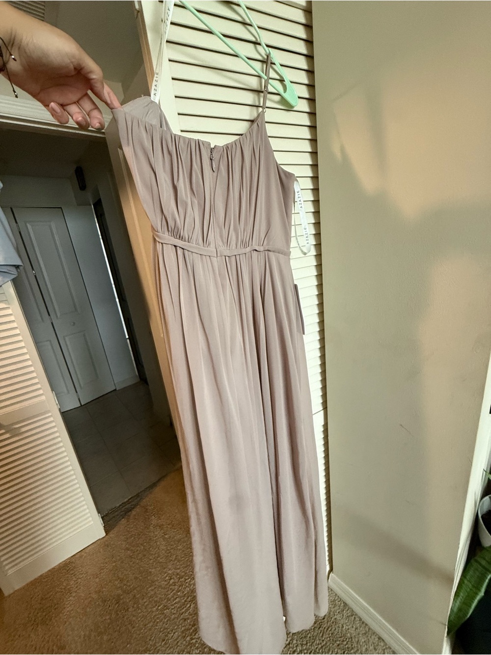 Azazie One-Shoulder Pleated Maxi Dress - Mauve